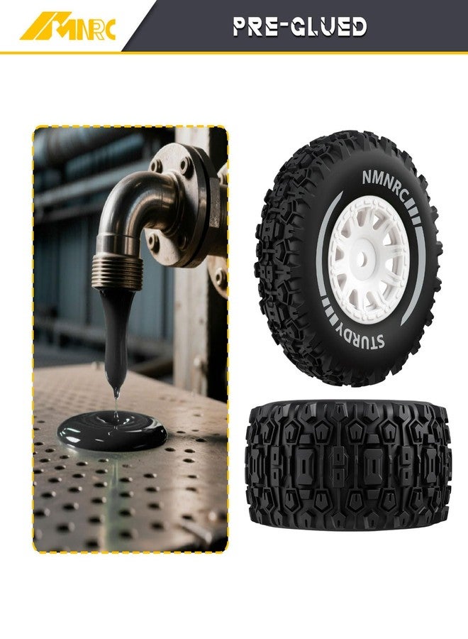 NMNRC Pre-Glued Plastic Rim Wheels and Tires Compatible with Arrma 1/16 Mojave Grom 4X4 RTR Series Upgrades Part White - Image 4